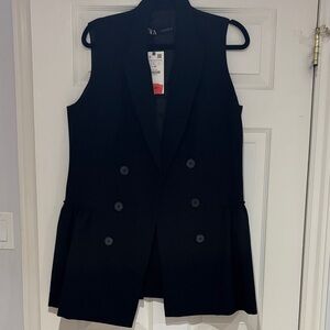 Zara Black Sleeveless Double-Breasted Vest *NWT